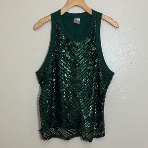 No Boundaries Dark Green Sequin Tank Top
